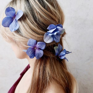 Sapphire blue floral hair pins, vibrant flower clips, hydrangea hair pin set, bridesmaids hair clips, bright blue bridal hair flowers image 5