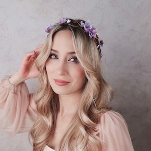 Bridal vine crown, Lavender flower crown, Blush floral circlet, Wedding crown headpiece, Elegant hair wreath, Whimsical hair wreath image 5