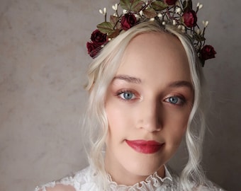 Florence - rose flower crown, bridal flower tiara, rustic floral headpiece, fairytale wedding headband, woodland vine crown, rosebud crown