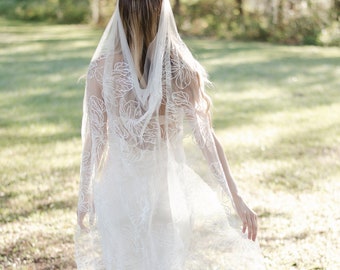 Wedding draped veil, floral embroidered veil, waltz length bridal veil, ethereal veil, white wedding veil, sparkle flower veil, boho veil