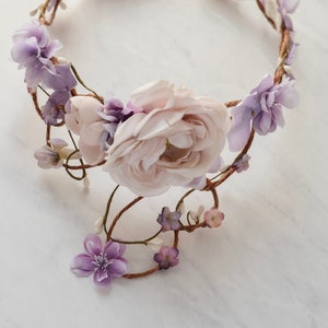 Bridal vine crown, Lavender flower crown, Blush floral circlet, Wedding crown headpiece, Elegant hair wreath, Whimsical hair wreath image 4