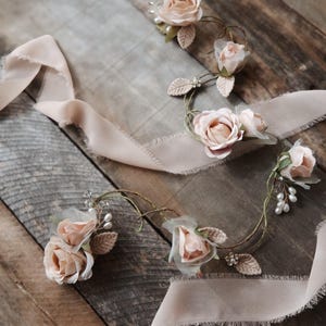 Floral hair vine, boho wedding headpiece, taupe pink floral hair accessory, vintage flower bridal clip, romantic wedding pearl headpiece