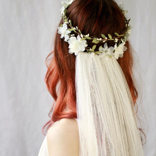 Boho Wedding Crown Bridal Floral Crown Ivory Flower Circlet - Etsy