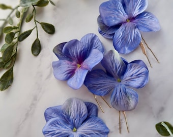 Sapphire blue floral hair pins, vibrant flower clips, hydrangea hair pin set, bridesmaids hair clips, bright blue bridal hair flowers