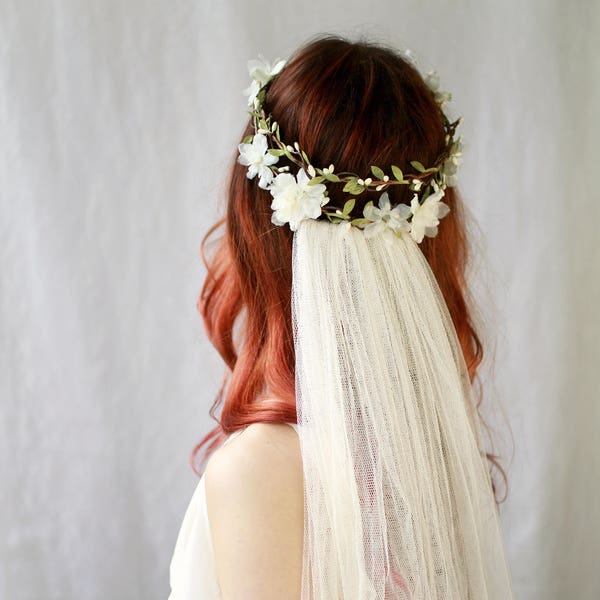Boho Wedding Crown, Bridal Floral Crown, Ivory Flower circlet, Woodland Hair Wreath, Wedding Accessory, Floral Hair piece