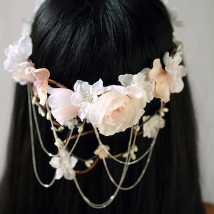 Bridal vine crown, White flower crown, Blush floral circlet, Wedding crown headpiece, Elegant hair wreath, Floral hair bouquet Crown Only image 2