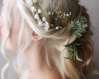 Ophelia - eucalyptus hair pins, greenery foliage clips, flower hair clip, bridal hair pin set, wedding hair piece, boho bride accessories