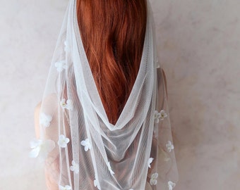 Ivory petal veil, short bridal veil, ivory wedding veil, elbow length veil, draping veil, flower veil, ivory bridal head piece, floral veil