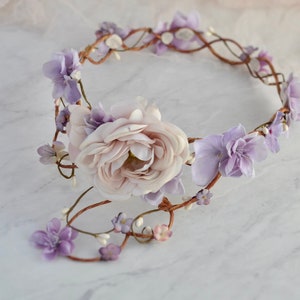 Bridal vine crown, Lavender flower crown, Blush floral circlet, Wedding crown headpiece, Elegant hair wreath, Whimsical hair wreath image 8