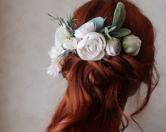 Blush Rose hair pins Fall wedding accessories Bride hair piece Bridesmaid flower hair pins Shabby Chic headpiece Rustic garden leaves pins