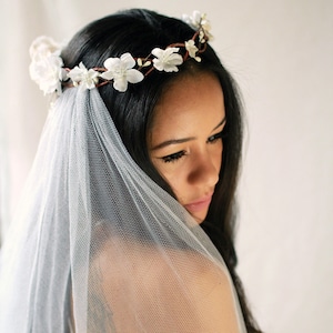 Bridal vine crown, White flower crown, Blush floral circlet, Wedding crown headpiece, Elegant hair wreath, Floral hair bouquet Crown Only image 7