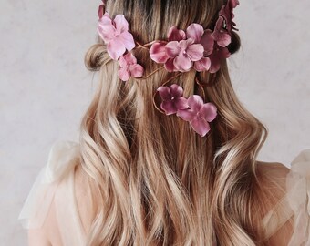 Blush bridal crown, floral headpiece, woodland circlet, wedding hair accessory, fairytale hair wreath, pink flower crown, pre raphaelite