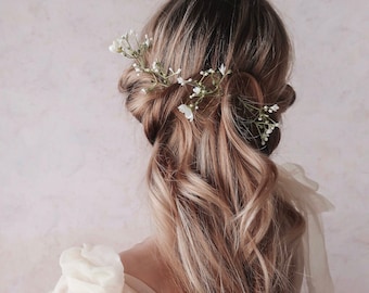 Épingles à cheveux en gypsophile, épingles à cheveux pour bébé, épingle à cheveux fleur blanche, accessoires de cheveux de mariée simples, morceau de cheveux de mariage, casque de mariée