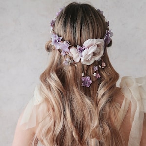 Bridal vine crown, Lavender flower crown, Blush floral circlet, Wedding crown headpiece, Elegant hair wreath, Whimsical hair wreath image 7