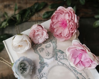 Choose your colors assorted flower hair pins, floral clip set, rose hair clip set, flower hair pins, bridesmaids flowers, bridal hair pins
