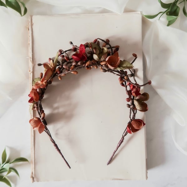 Rustic fall twig crown, woodland branch headband, boho hair crown, autumn hair vine, floral head piece, flower tiara, fall hair accessories