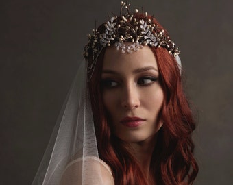 Silver wedding headpiece, bridal veil, boho crown, long wedding veil, medieval crown, wedding headdress, hair accessories - Lady of the Lake