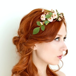 Rose tiara, blush flower crown, floral crown, woodland head piece, rose headband, forest tiara, wedding hair accessory - Folklore