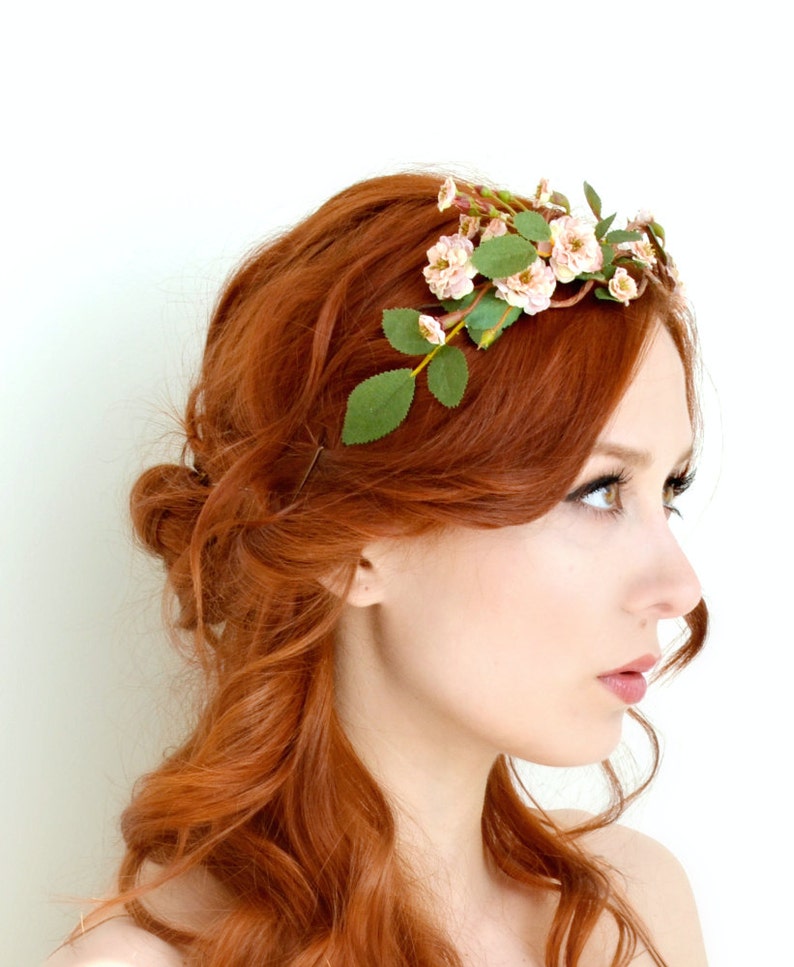 Rose tiara, blush flower crown, floral crown, woodland head piece, rose headband, forest tiara, wedding hair accessory Folklore image 1