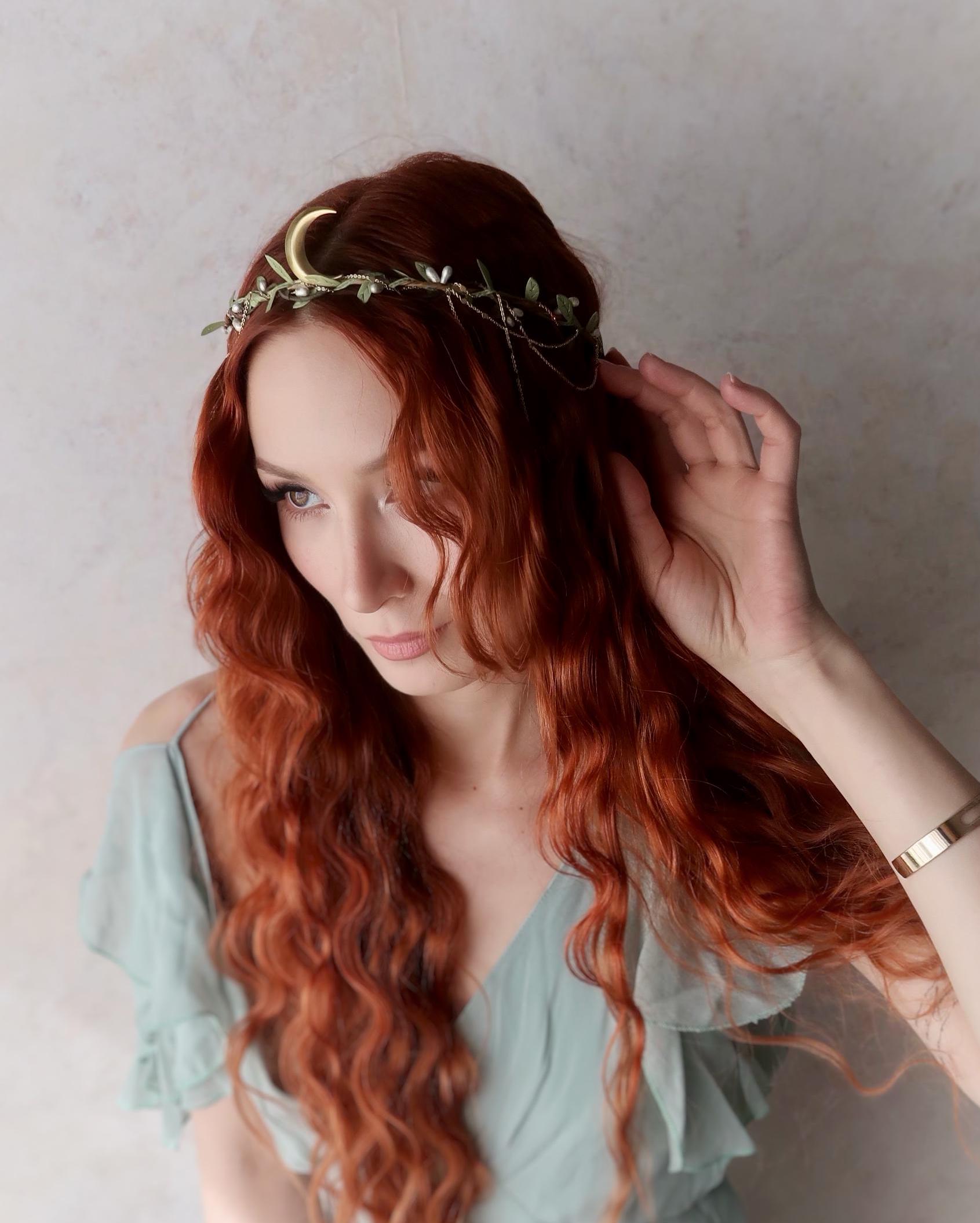 Medieval crown, moon tiara, gold wedding crown, greek goddess headpiece, crescent moon crown, celestial hair accessories, woodland wedding