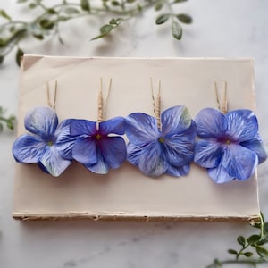 Sapphire blue floral hair pins, vibrant flower clips, hydrangea hair pin set, bridesmaids hair clips, bright blue bridal hair flowers image 4