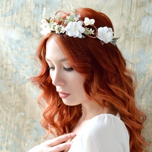 Woodland bridal hair wreath, white flower crown, floral wedding headpiece, flower circlet, hair accessories image 3