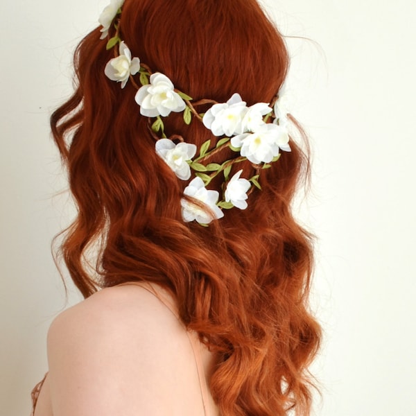 Witte bloem kroon, boho bruids haar hoofd stuk bos bruiloft, floral haar krans, floral kroon, bruids haartoebehoren - Pandora