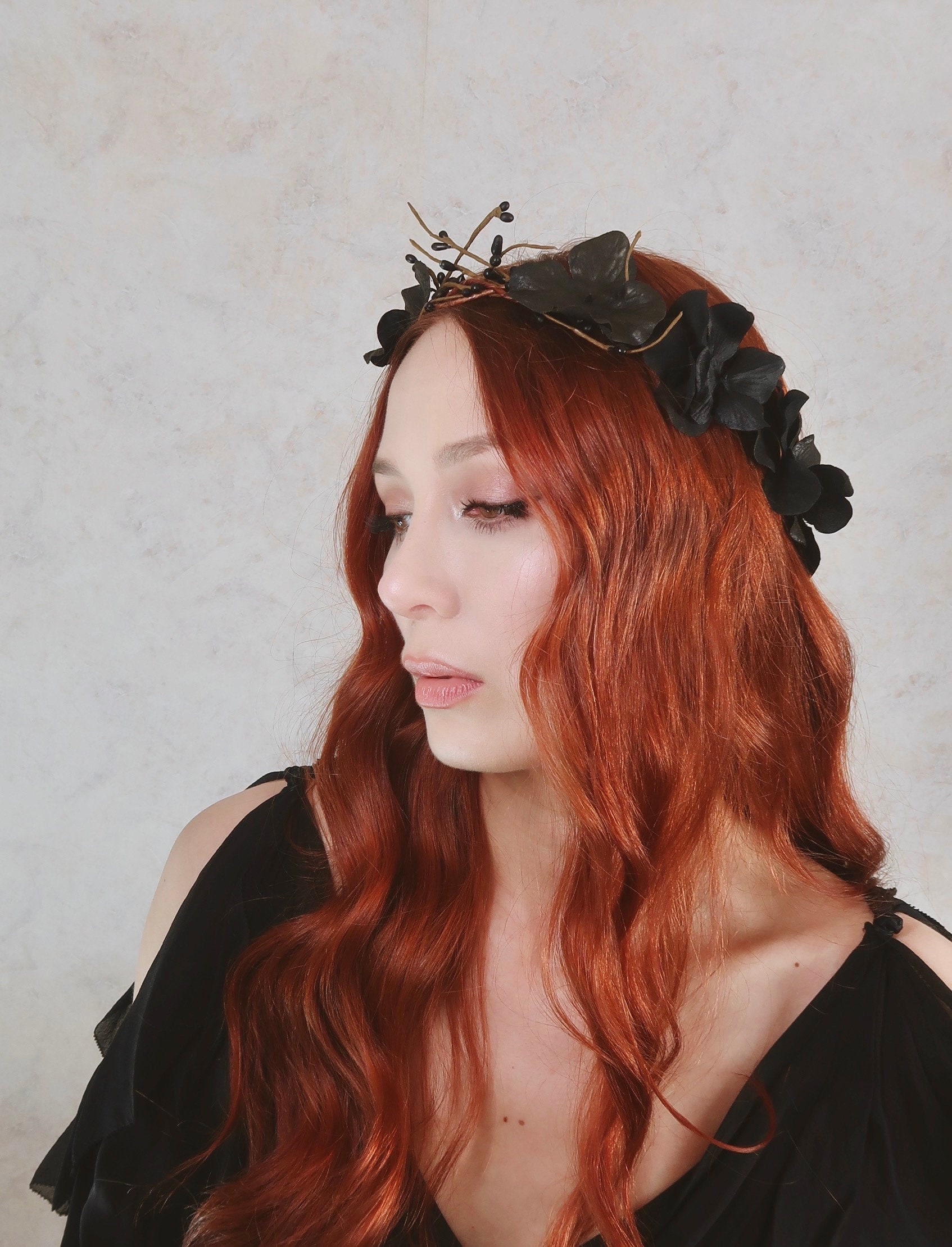 Boho Style Floral Hair Crown, Hair Accessories, Goth Style Headband, Whimsigoth MOSTORY Handmade Boho Flower Crown Headband Celtic Fairy  main image 4