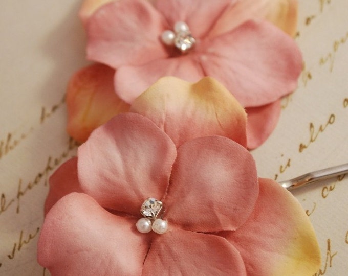 Pink Flower Hair Clips Wedding Hair Pins Floral Bobby Pins Etsy