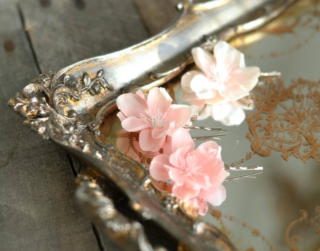 Pink Flower Bobby Pins Floral Hair Clips Pastel Flower Etsy