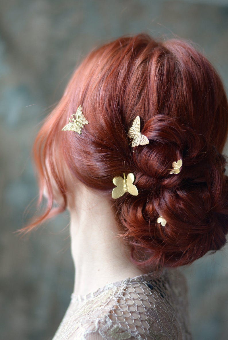 Butterfly bobby pins, golden hair pins, gilded hair clips, butterfly clip set, gold adornments, bridal hair clips, wedding hair clip set image 4