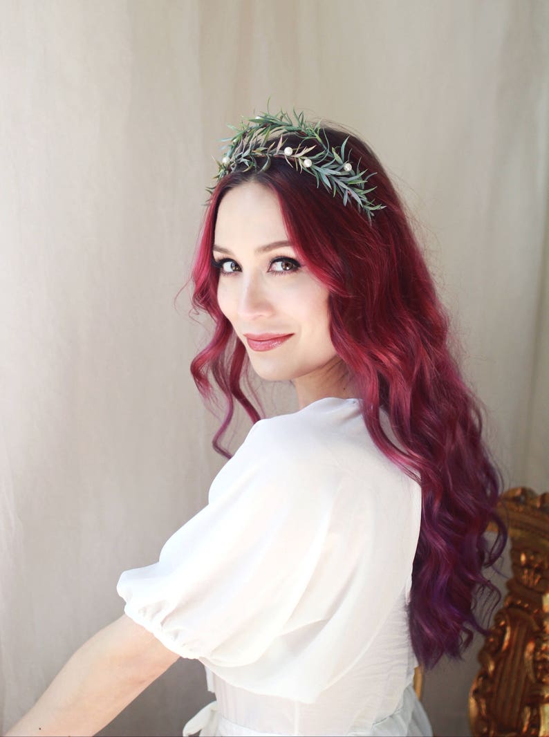 Rosemary and pearl crown wedding hair wreath leaf bridal Etsy