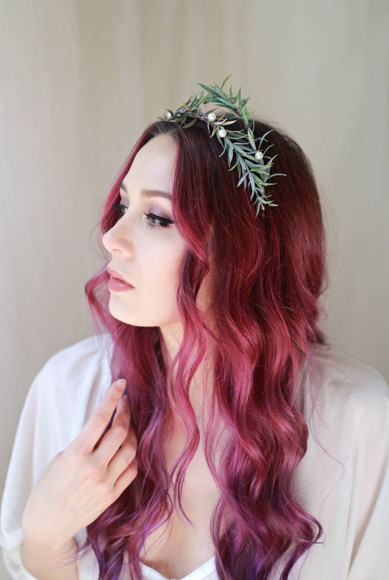 Rosemary and pearl crown wedding hair wreath leaf bridal Etsy