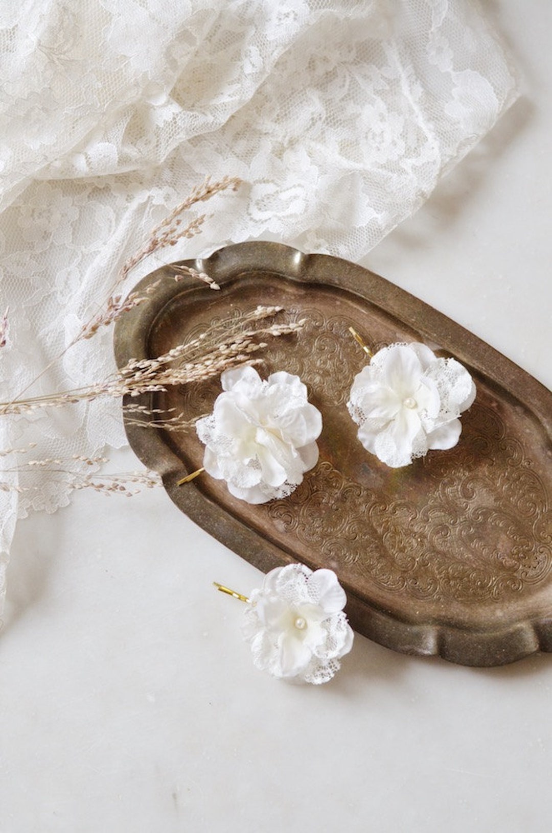 White Flower Hair Clips Bridal Floral Hair Pins Wedding Clip - Etsy