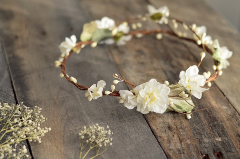 Rustic flower crown, ivory bridal crown, boho chic crown, floral crown, wedding hair accessories, woodland hair wreath, bridal circlet image 4