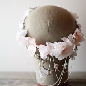 Bridal vine crown, White flower crown, Blush floral circlet, Wedding crown headpiece, Elegant hair wreath, Floral hair bouquet Crown Only image 4