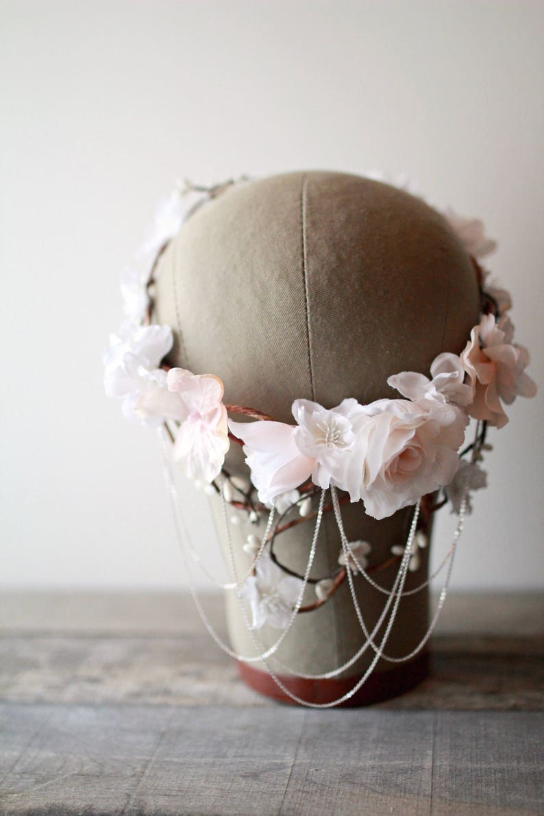 Bridal vine crown, White flower crown, Blush floral circlet, Wedding crown headpiece, Elegant hair wreath, Floral hair bouquet Crown Only image 4