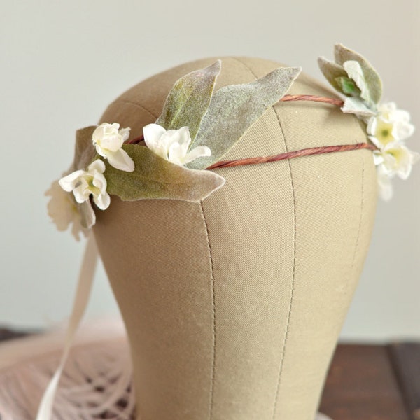Bridal headpiece, boho flower crown, ivory floral crown, hair wreath, wedding accessories - Daphne