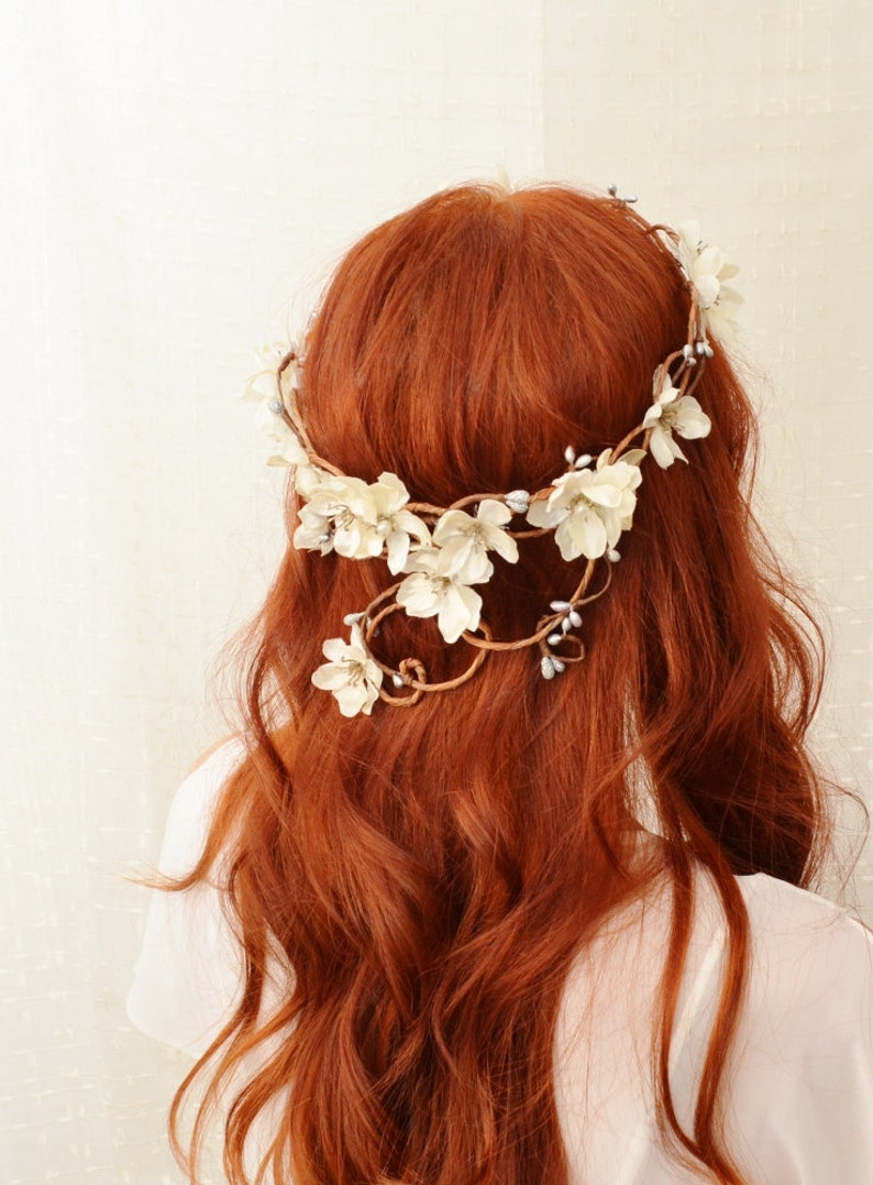 Ivory wedding headpiece, ivory flower crown, hair wreath, bridal crown, wedding accessories, hair accessory by gardens of whimsy Diana image 5