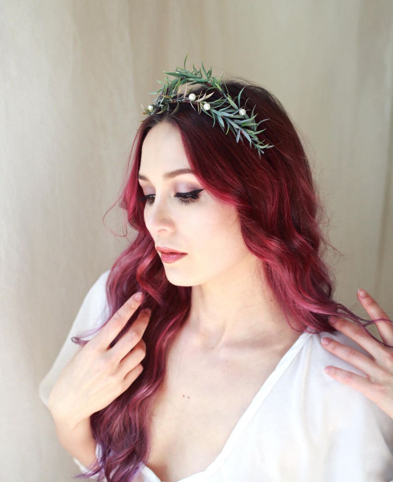 Rosemary and pearl crown wedding hair wreath leaf bridal Etsy