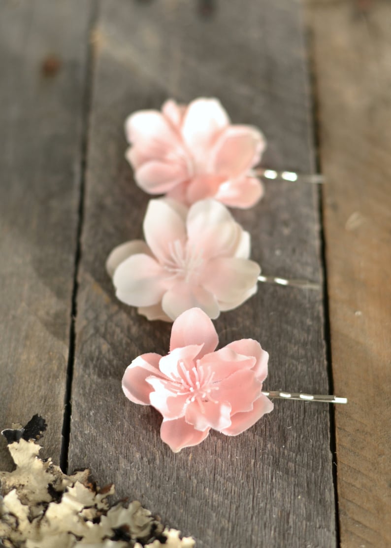 Pink Flower Bobby Pins Floral Hair Clips Pastel Flower Etsy