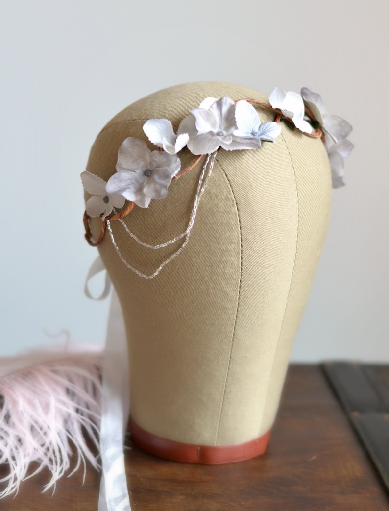 Silver crown, wedding headpiece, grey floral crown, hair wreath, art nouveau headdress, bridal hair accessories Moon garden image 2