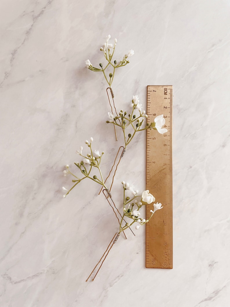 Bobby Ruler Gypsophila Hair Pins, Babys Breath Hair Clips, White Flower Hair Pin ...