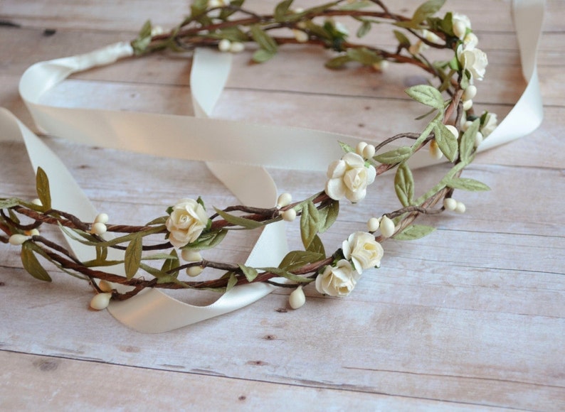 Boho bridal headpiece, ivory flower crown, floral crown, woodland hair wreath, rustic wedding hair accessories Bohemia image 4