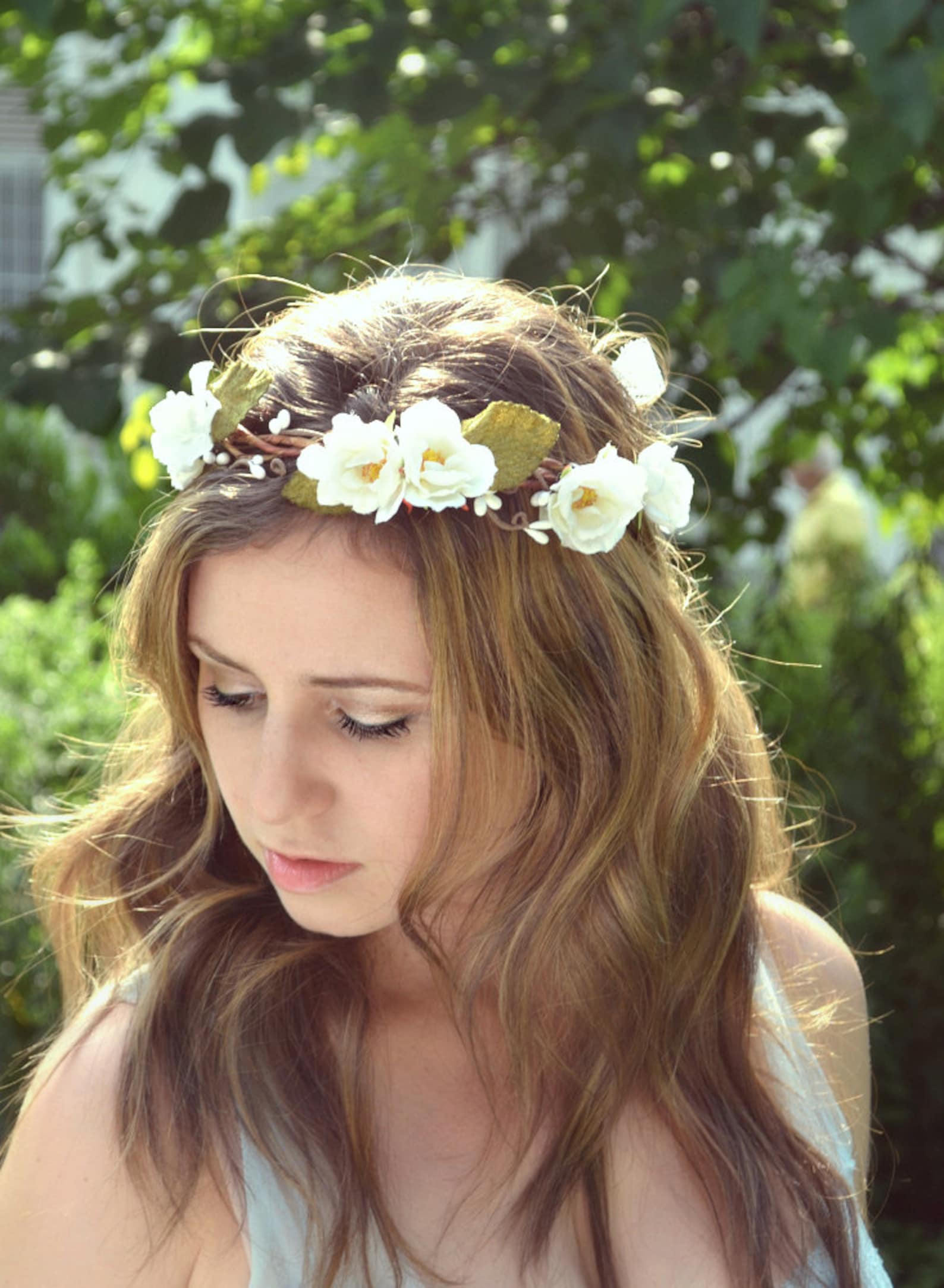 White Rose Wedding Crown White Flower Crown Floral Head Etsy