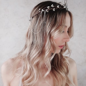 Arwen bridal vine crown, elven circlet, silver branch crown, medieval headdress, wedding hair wreath, twig headpiece, dainty fairy hairpiece image 7