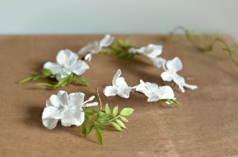 White flower hair vine, Bridal headpiece, Wedding hair accessory, floral hair clip by Gardens of Whimsy Lore image 2