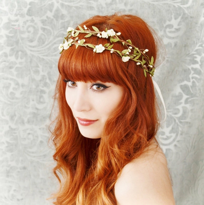 Boho bridal headpiece, ivory flower crown, floral crown, woodland hair wreath, rustic wedding hair accessories Bohemia image 3