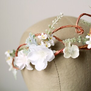 Woodland bridal hair wreath, white flower crown, floral wedding headpiece, flower circlet, hair accessories image 4