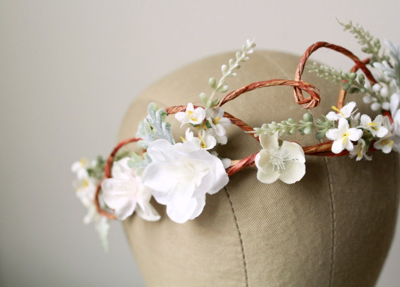 Woodland bridal hair wreath, white flower crown, floral wedding headpiece, flower circlet, hair accessories image 4